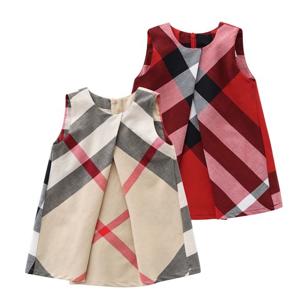 

baby girls summer plaid dress kids sleeveless vest dresses girl princess cotton children zipper skirts child clothes, White