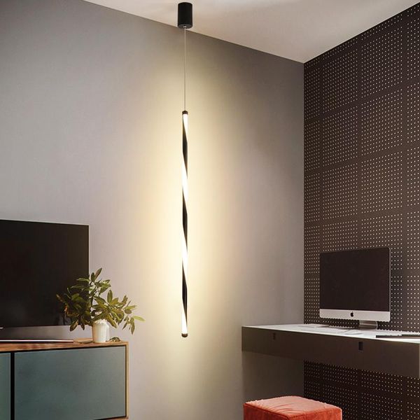 Lampade a sospensione Lampadari a LED moderni e minimalisti Illuminazione per interni domestici Luci montate a soffitto spazzolate Pendenti in oro nero