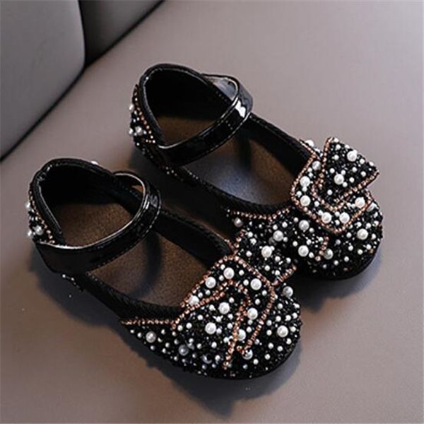 2022 Novas Crianças Meninas Sandal Toddlers Bebê Flats Pérola Rhinestones Brilhando Crianças Princesa Sapatos para Casamento De Festa