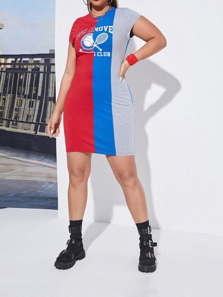 

plus colorblock letter graphic bodycon dress d5vm#, Black