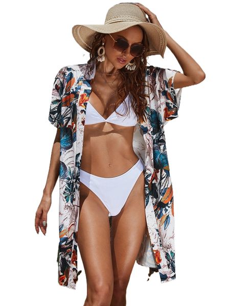 

floral print kimono r9vx#, White;black