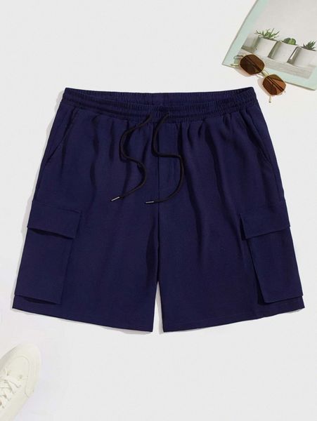 

men flap pocket side drawstring waist shorts p7sf#, White;black