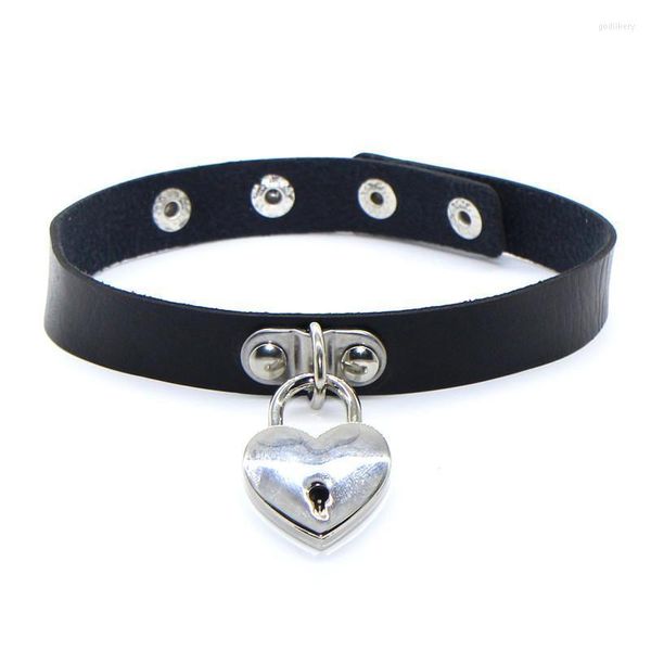 Chokers Fashion Heart Lock Key Charkles Colares Collar Women Leather Gothic Chartlace Colar no pescoço Jóias Goth Jóias Collier Femmechokers Godl2