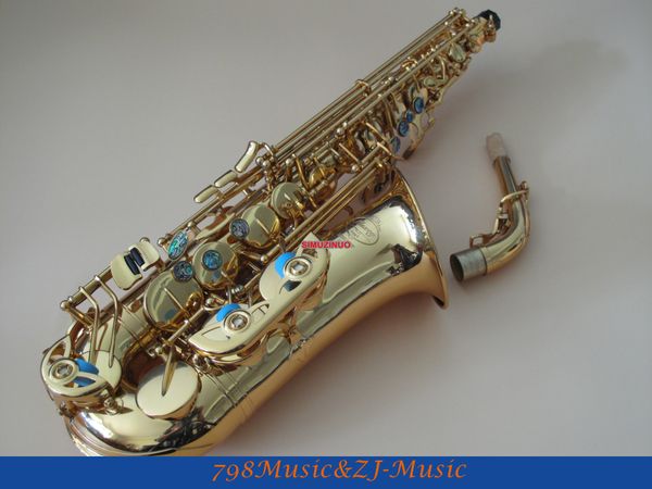 

lacquer gold eb alto saxophone high f# with-abalone buttons