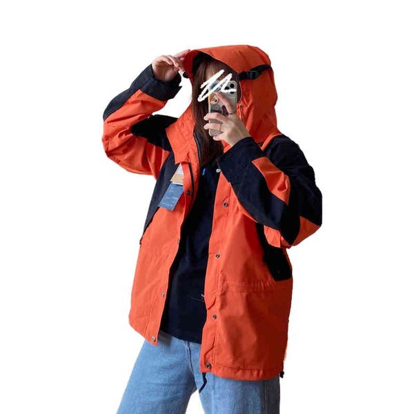 

designers 1994 retro mountain light jacket hooded outdoor exquisite embroidery classic contrast jacket men's and women's same styl, Black;brown