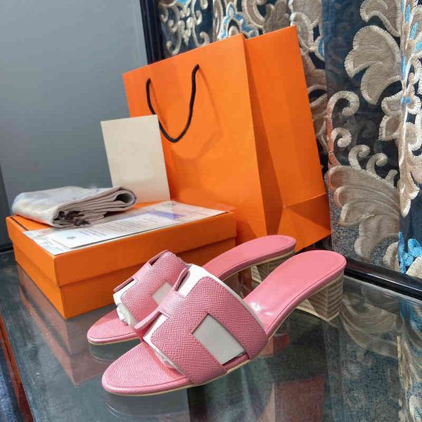 

slippers ins net summer h-slippers wear z-leather one-sided high-heeled sandals fashionable casual women's sandals with thick heels, Black