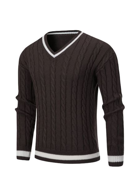

men striped trim cable knit cricket sweater t6be#, White;black