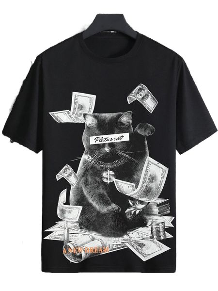 

men cat & letter graphic tee d9gr#, White;black