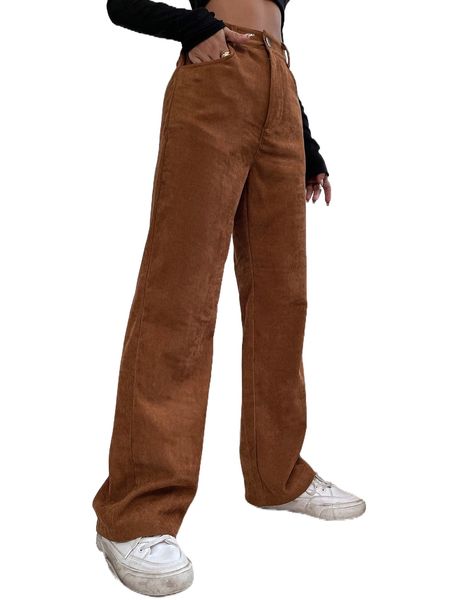 

high waist corduroy wide leg pants g3kc#, Black;white