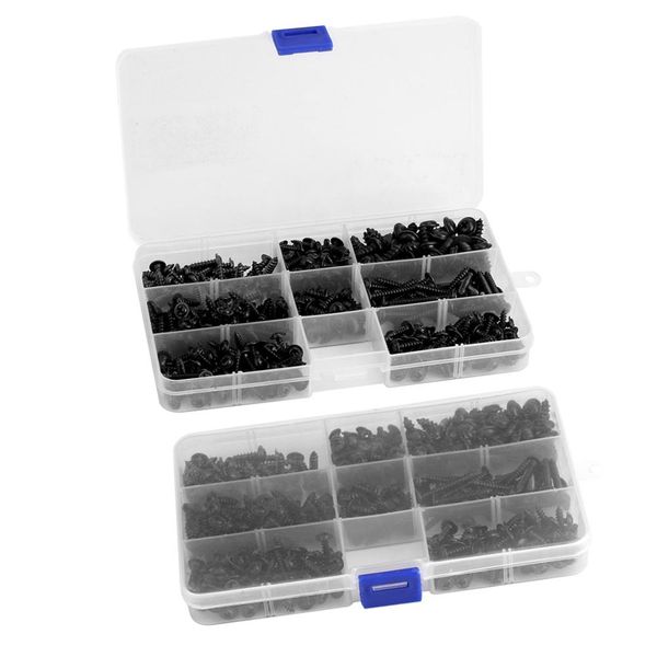 

340pcs flange self tapping screws bolt cross head black assorted set with case