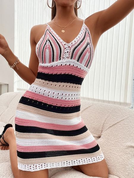 

colorblock eyelet detail sweater dress n1el#, White;black