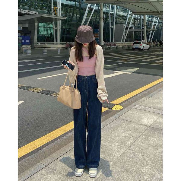 

women's jeans [nice color dark blue straight baggy jeans]high waist high trousers leisure women n2wm