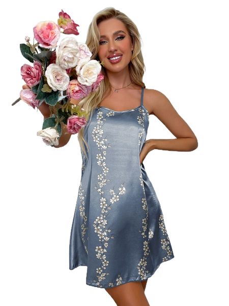 

floral print satin sleep dress o0dz#, Black;red