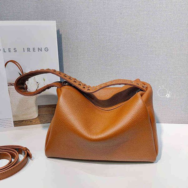 

bucket bag purses and handbags luxury designer real leather tote bag soft single shoulder bag for women 2022 g220421