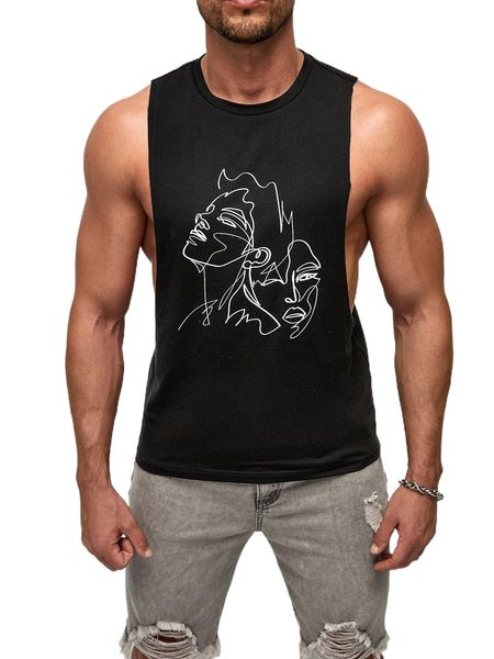 

men figure graphic tank 24bd#, White;black