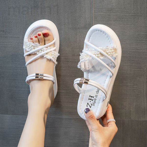 

slippers designer fairy style two sandals female summer flat 2022 new students wear on thick soles roman beach shoest3lh, Black