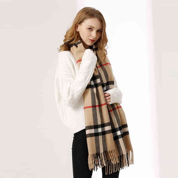 

plaid scarf female autumn and winter new british cashmere imitation dual-purpose bib 2021 shawl, Black;purple