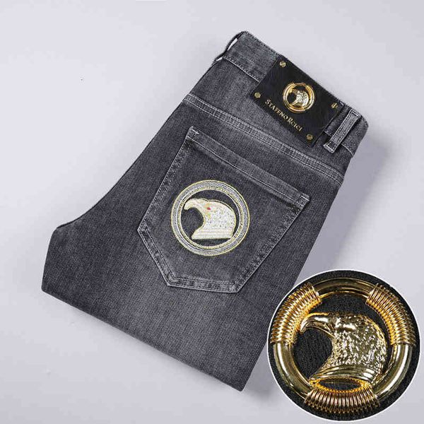 

men's jeans jeans men's elastic slim fit small feet versatile youth medium waist pants be2c, Blue