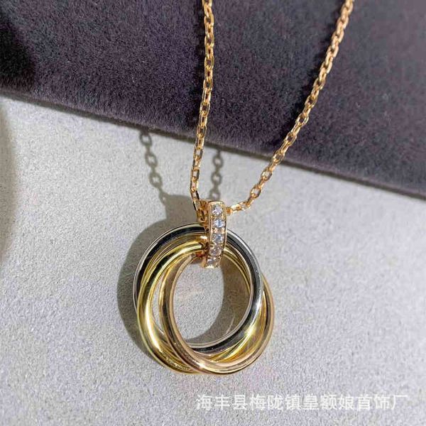 

cnc kajia three ring diamond necklace fortune crossing gold cross pendant clavicle chain, Silver