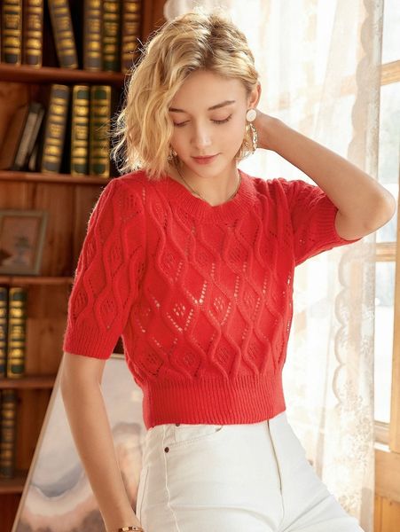 

knit mix solid pointelle knit without lined y2pq#, White;black