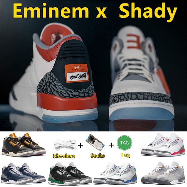 

jumpman 3 mens basketball shoes eminem x shady pe fire red racer blue black gold pine green cool grey unc muslin jth pure white black cat 3s