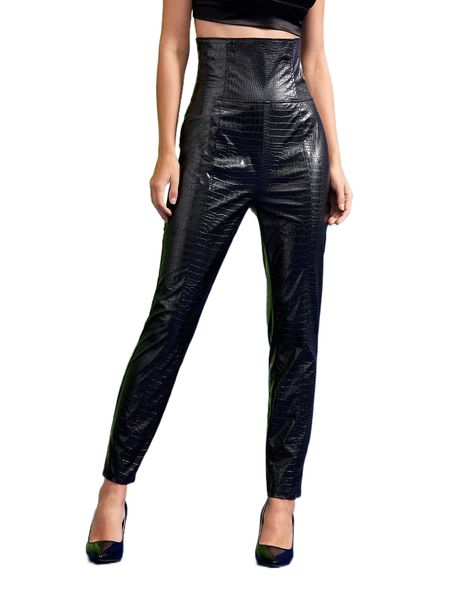 

x my-dolls wide band waist pu leather pants f50w#, Black;white