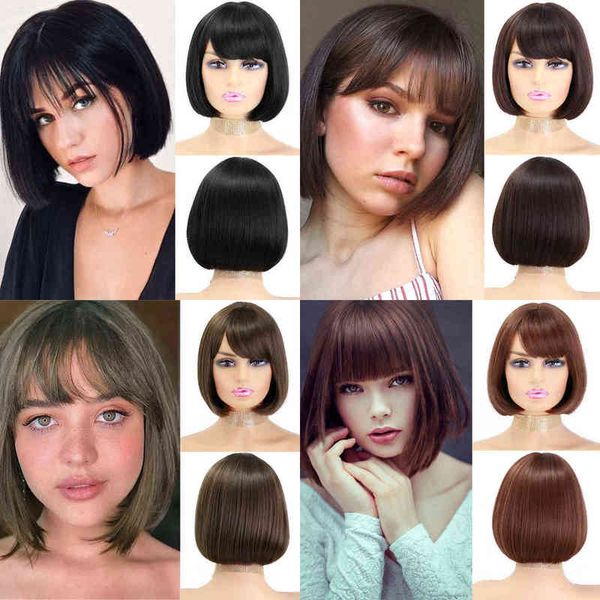 

hair synthetic wigs cosplay azqueen synthetic bob wigs short straight with bangs for women black pink party daily use shoulder length 220225