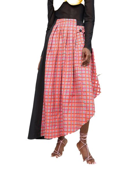 

x momi-ko plaid print asymmetrical hem skirt b3g4#, Black