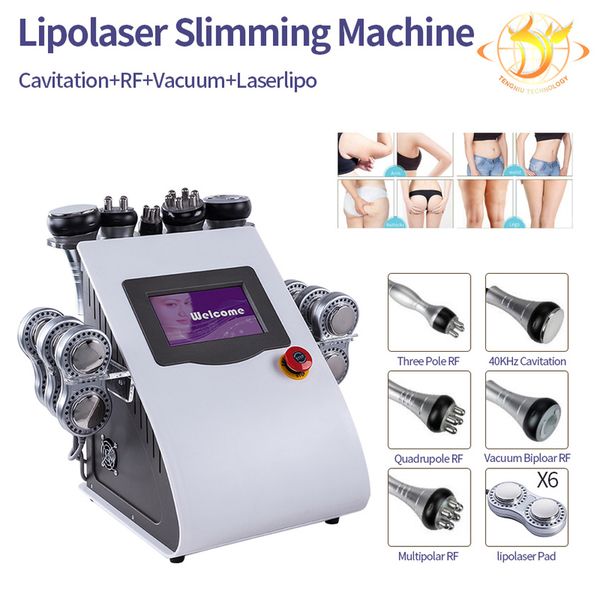 

lipo laser slimming portable machine 6 ems pads with cavitation tripolar multipolar rf body contouring beauty equipment, Black
