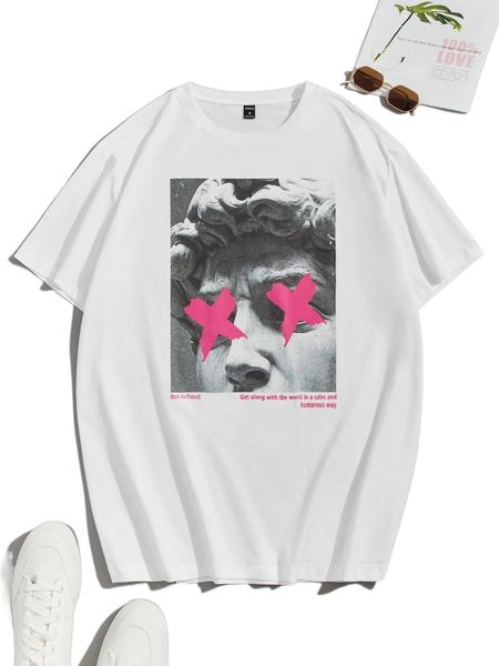 

men slogan & figure graphic tee f7p9#, White;black