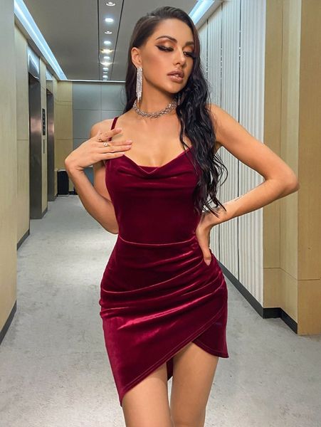 

double crazy cowl neck velvet cami dress z7bg#, Black;gray