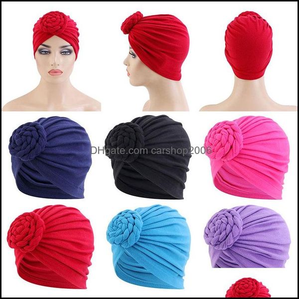 Beanie/Skl Kapaklar Şapkalar Şapkalar Eşarplar Eldivenler Moda Aksesuarları Katı Pamuk Müslüman Türban Eşarp Kadınlar için Twisted Hint Arap Sargı Başlığı