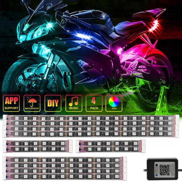 

motorcycle car atmosphere light rgb app led smart brake light with wireless remote control moto decorative strip lamp kit