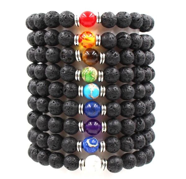 Bracciali con fili di perline di roccia lavica Bracciale con ciondolo Chakra in pietra con diffusore di oli essenziali per donna Uomo Gioielli artigianali per aromaterapia di moda