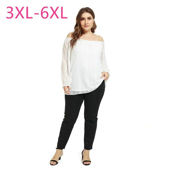 Camisas femininas camisas de primavera outono de tamanho grande para mulheres grandes blusas casuais de manga longa de ombro de renda branca 4xl 5xl