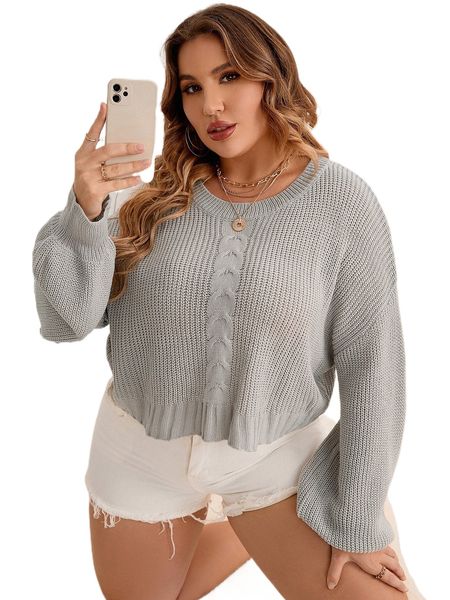 

plus cable knit drop shoulder sweater 511u#, Black