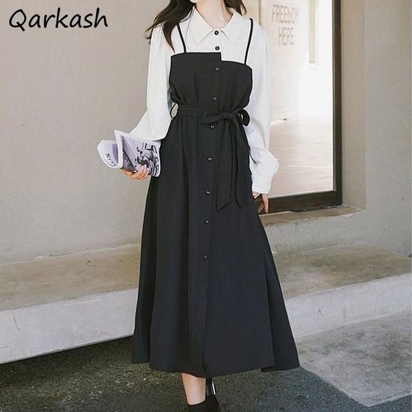 Повседневные платья с длинными рукавами женские падение темперамент черный лоскут простые французские стиль.