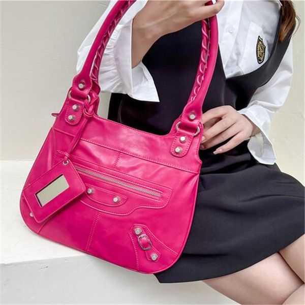 

design le cagole shoulder bags luxury handbags women's retro large capacity underarm bag rivet lady cosmetic tote bucket