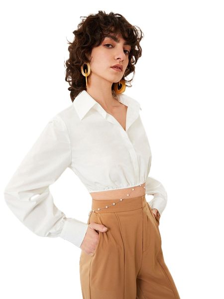 

pearl chain detail crop blouse k8xr#, White