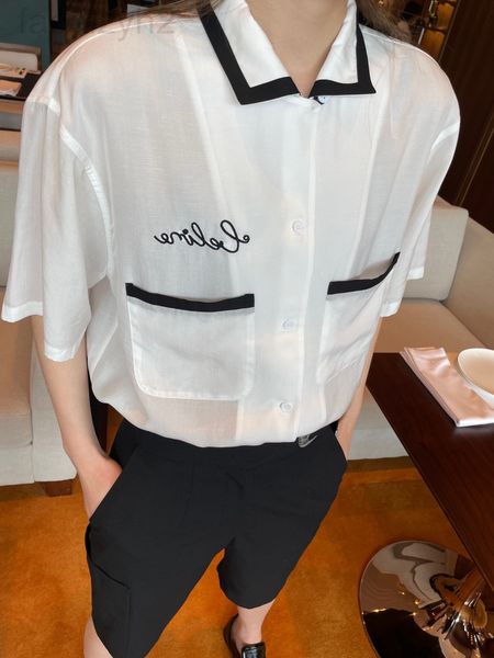 

women's t-shirt designer c family 2021ss simple embroidery letter black and white contrast pocket short sleeve shirt loose men's w