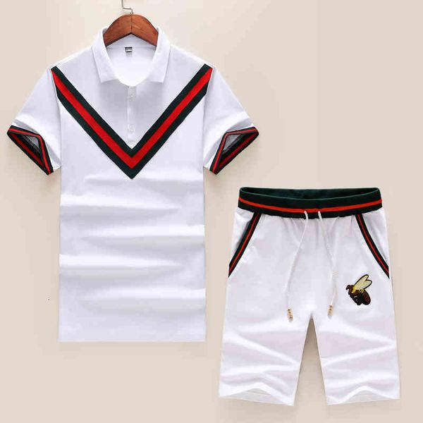 

men's tracksuits lapel short sleeve men's fashion casual sports shorts slim elastic uhyw, Gray