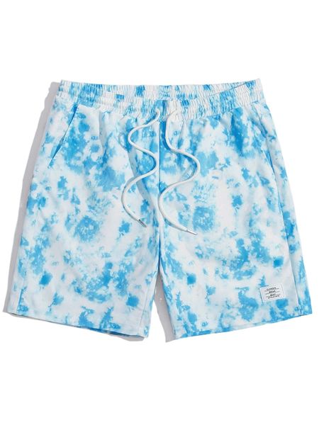 

men tie dye letter patched detail drawstring waist shorts q2e4#, White;black