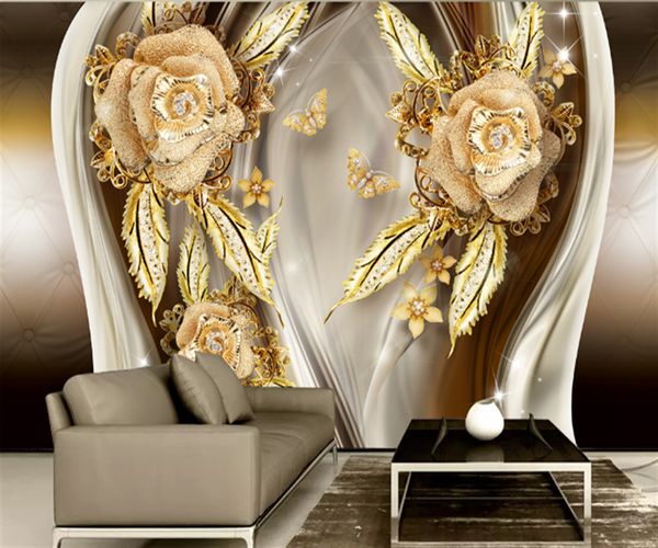 3D personalizado de qualquer tamanho Wallpaper Mural Europeu e American Jewelry Flor Diamante