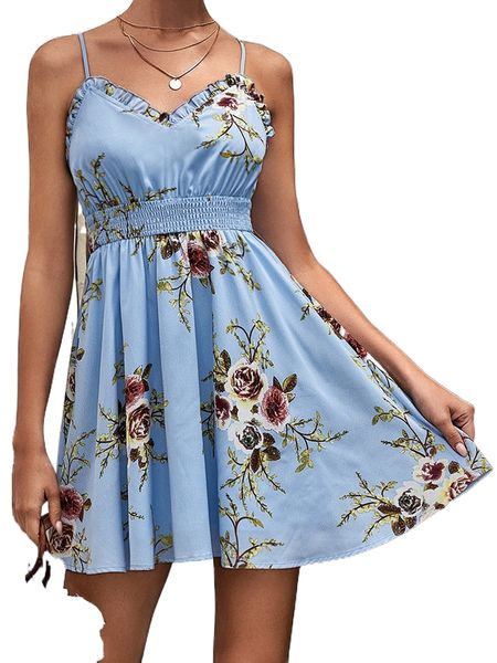 

floral print shirred waist cami dress j1gy#, Black;gray