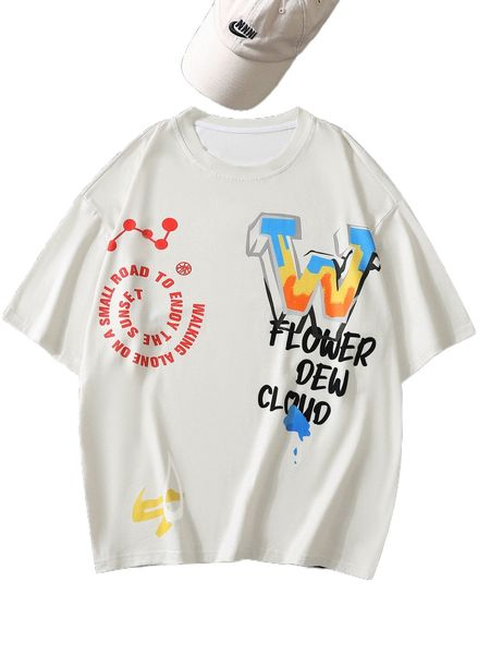 

men geo & slogan graphic tee n8wp#, White;black