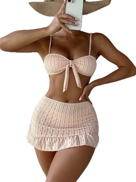 

3pack schiffy knot f.ront b.ikini swimsuit & beach s.kirt k8bb#, White;black