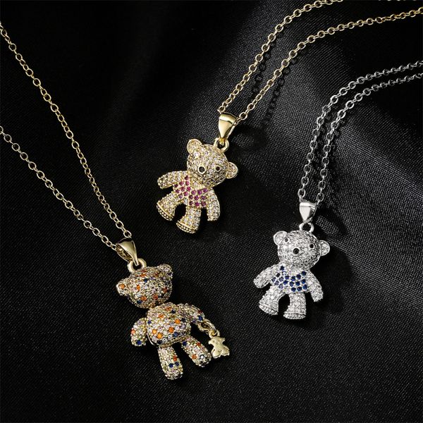 Vergoldete niedliche Halskette mit Bärenanhänger aus Kupfer mit CZ-Mikropflaster als Geschenk für junge Damen