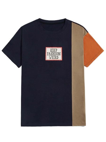 

romwe guys colorblock letter graphic tee r6lw#, White;black