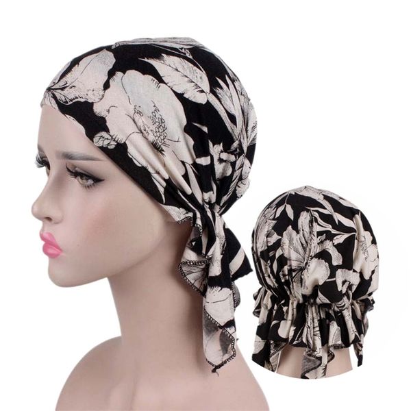 

fashion print woman turban hat soft elastic flowers lady muslim headdress wrap head scarf hijab caps turbante female 220718, Blue;gray