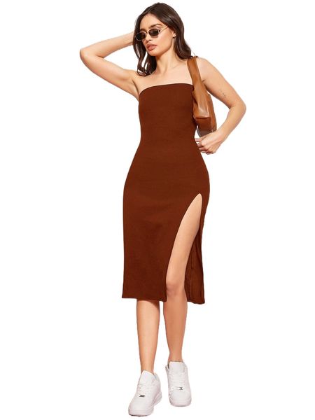 

split thigh tube dress w7n5#, Black;gray